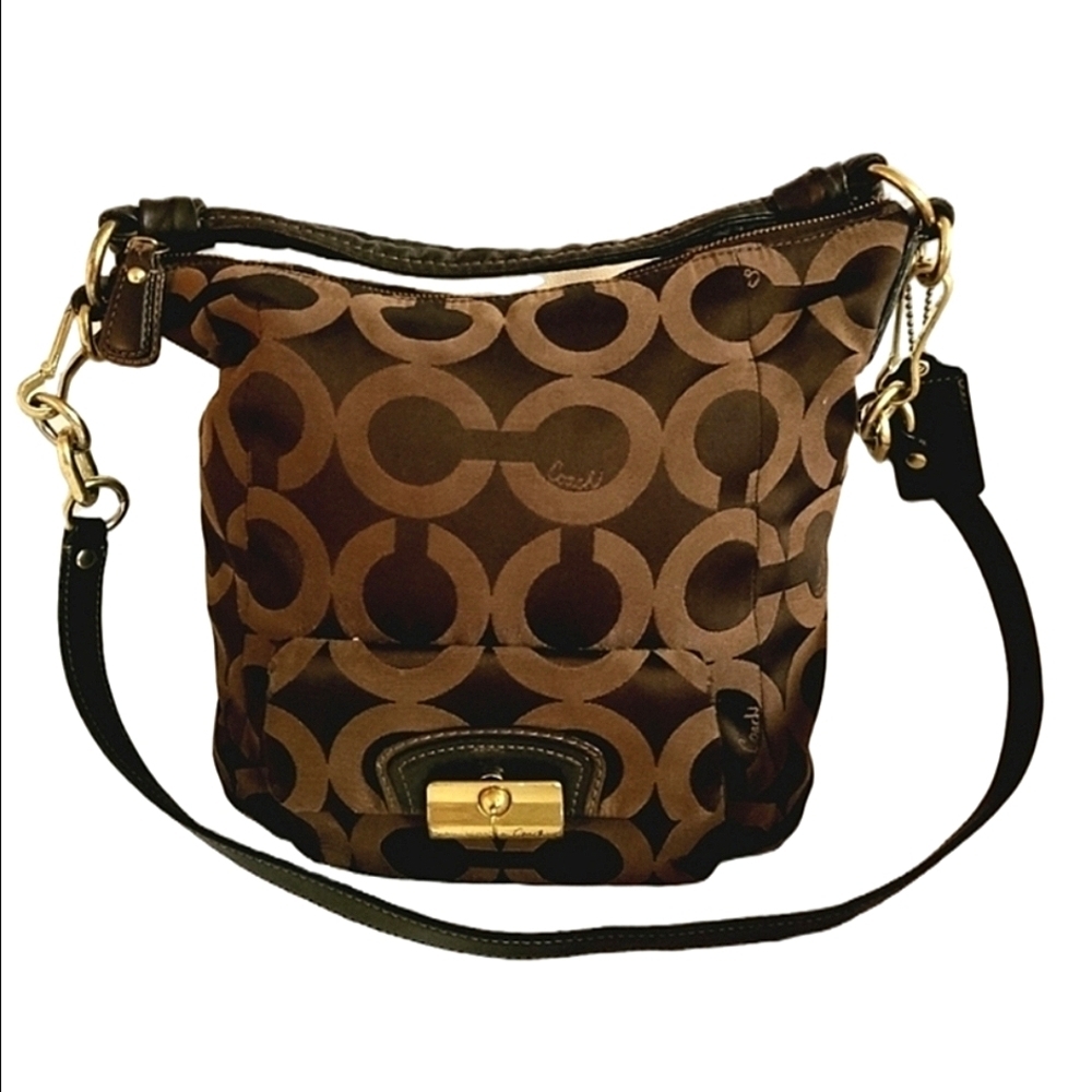 COACH Kristin Shoulder Bag OP Art Choc Brown Signature Canvas Leather Vintage